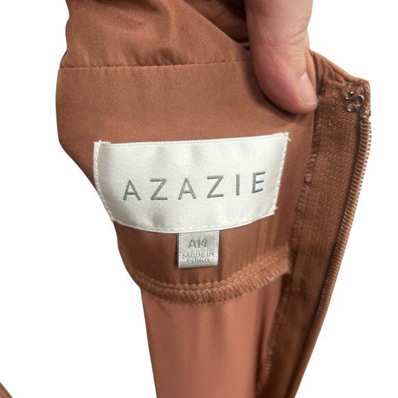 Romantic satin bridesmaid gown Azazie flutter sleeve‎ formal dress size A14 - Picture 8 of 10